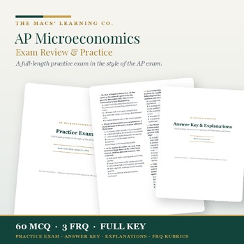 AP Microeconomics exam review product cover with 60 MCQ, three FRQs, and full answer key.