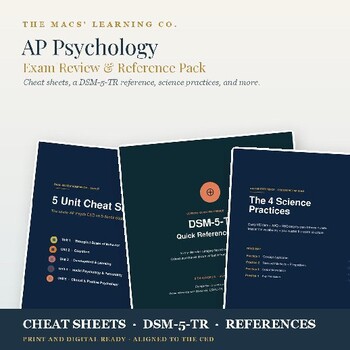 AP Psychology exam review pack cover with DSM-5-TR quick reference and review materials.