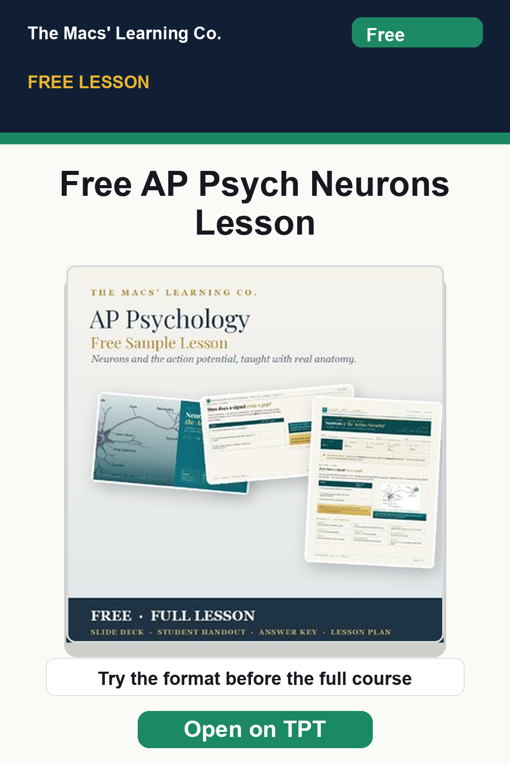 AP Psychology free neurons and action potential lesson preview.