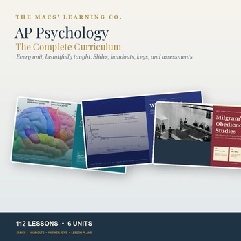 AP Psychology full curriculum public cover with slides, guided notes, FRQ practice, MCQ practice, and answer keys.