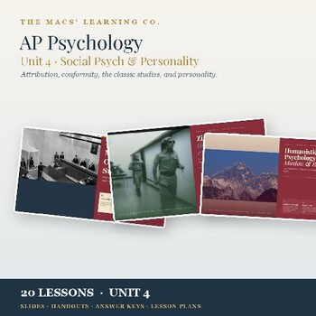 AP Psychology Unit 4 Social Psychology and Personality public cover with slides, notes, and answer keys.