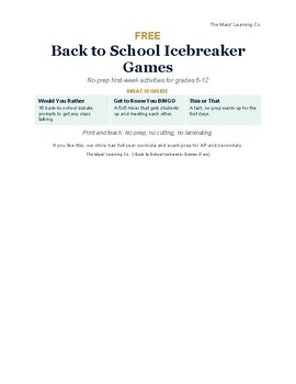Public free First Week Connection Kit cover for first day of school games in grades 6-12.
