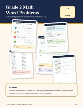 Grade 2 multi-step word-problem product cover with 24 problems and answer key.