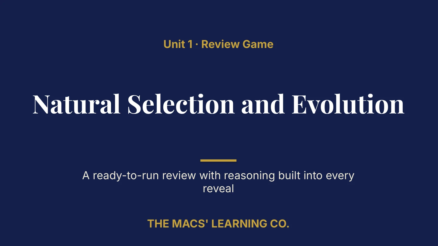 Grade 8 Science Unit 1 title page: Natural Selection and Evolution.