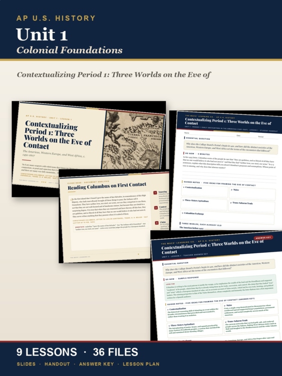 APUSH Unit 1: Colonial Foundations, Period 1 (1491-1607) cover