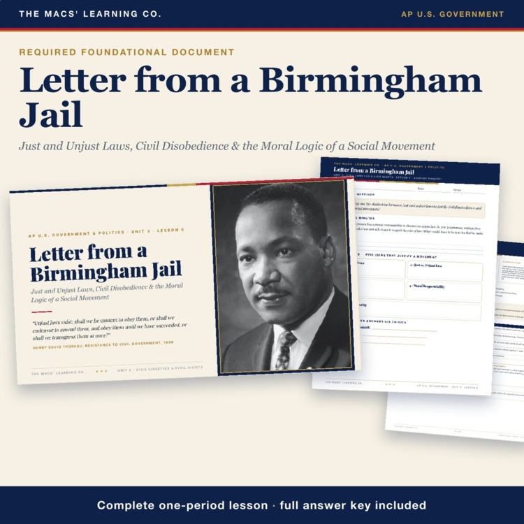 AP Government Letter from a Birmingham Jail Lesson cover