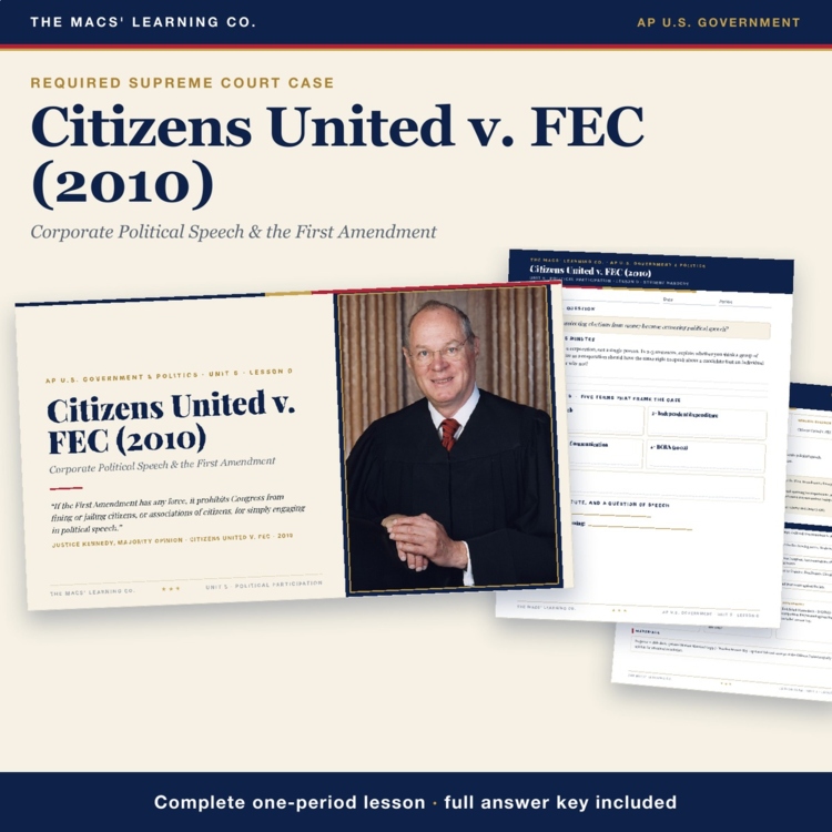 AP Government Citizens United v FEC Lesson cover
