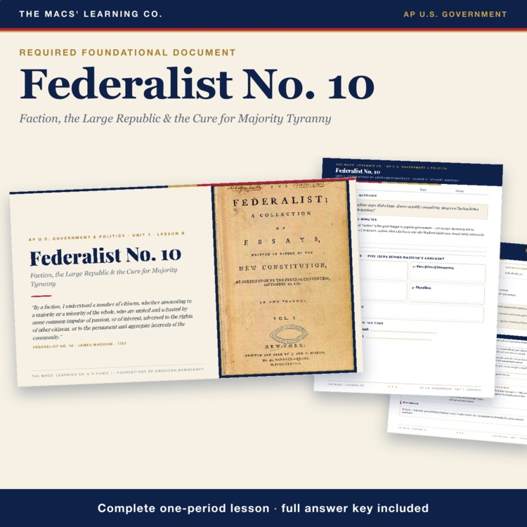 AP Government Federalist 10 Lesson cover