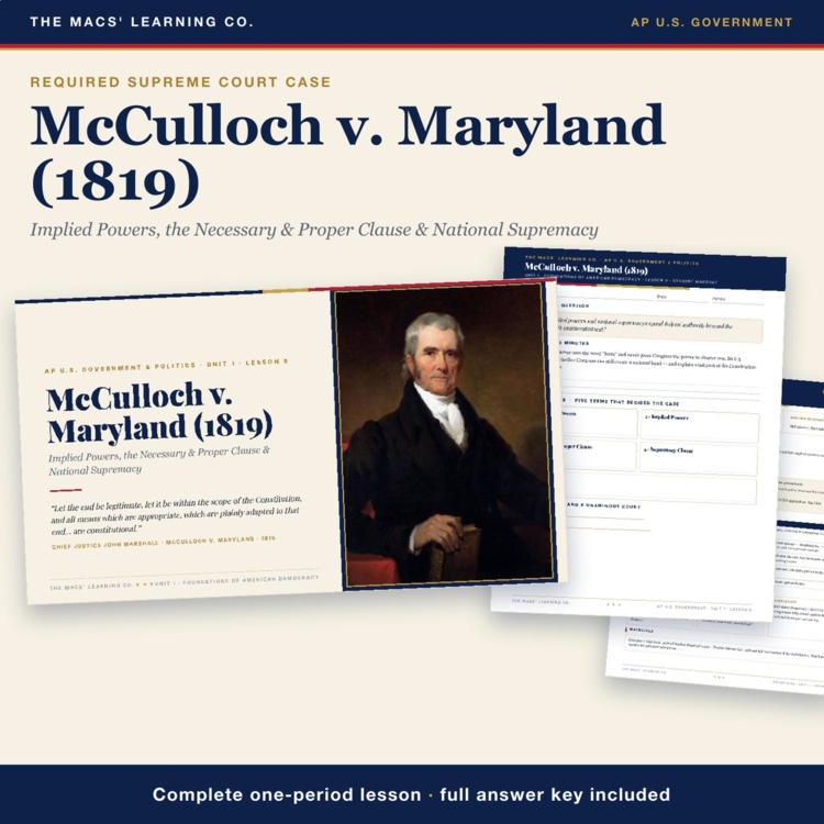 AP Government McCulloch v. Maryland Lesson cover