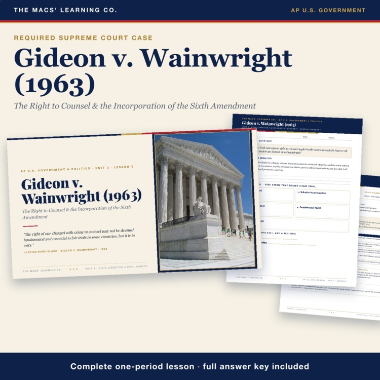 AP Government Gideon v. Wainwright Lesson cover