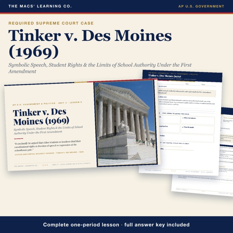 AP Government Tinker v. Des Moines Lesson cover