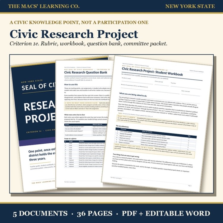 Civic Research Project 1e kit showing the one-point once-only rule and three-year evidence-retention requirement