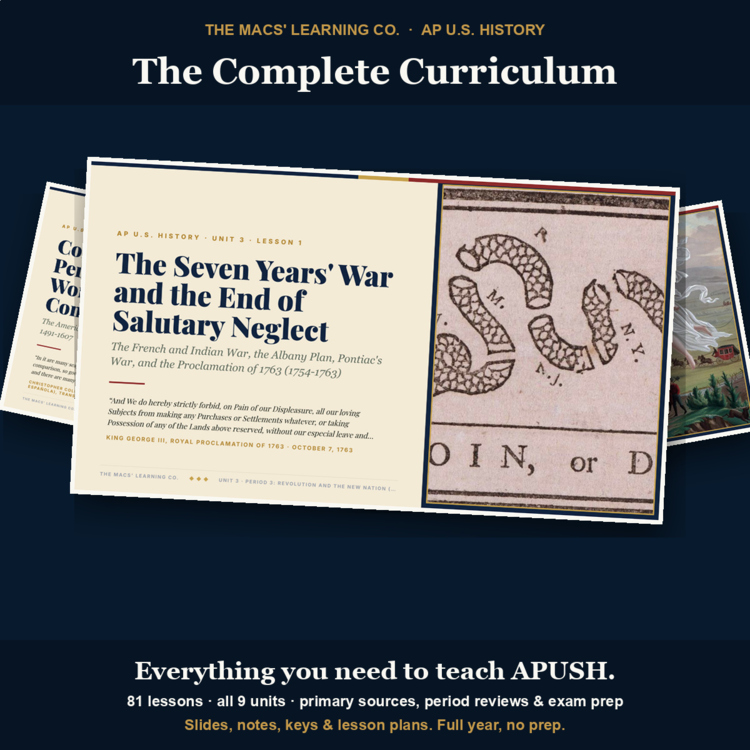AP US History complete curriculum cover showing actual lesson slides and primary sources from the nine-period course