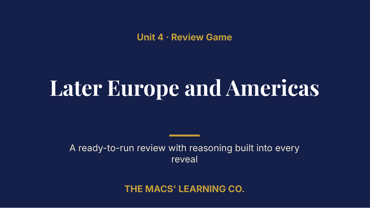 AP Art History Unit 4: Later Europe and Americas Review | Editable PowerPoint: original title sample, PDF page 1.