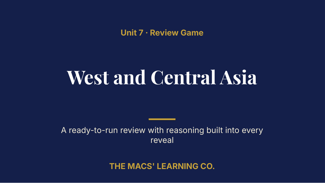 AP Art History Unit 7: West and Central Asia Review | Editable PowerPoint: original title sample, PDF page 1.