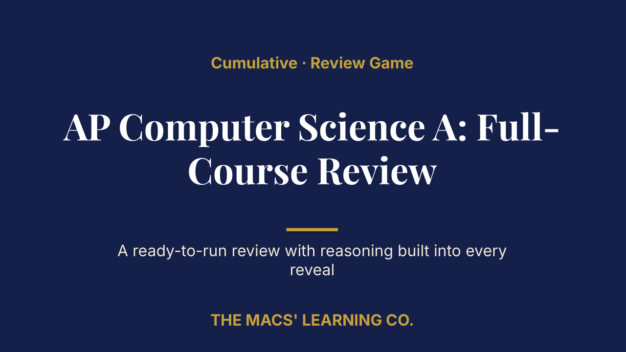 AP Computer Science A Cumulative: Full-Course Review | Editable PowerPoint: original title sample, PDF page 1.