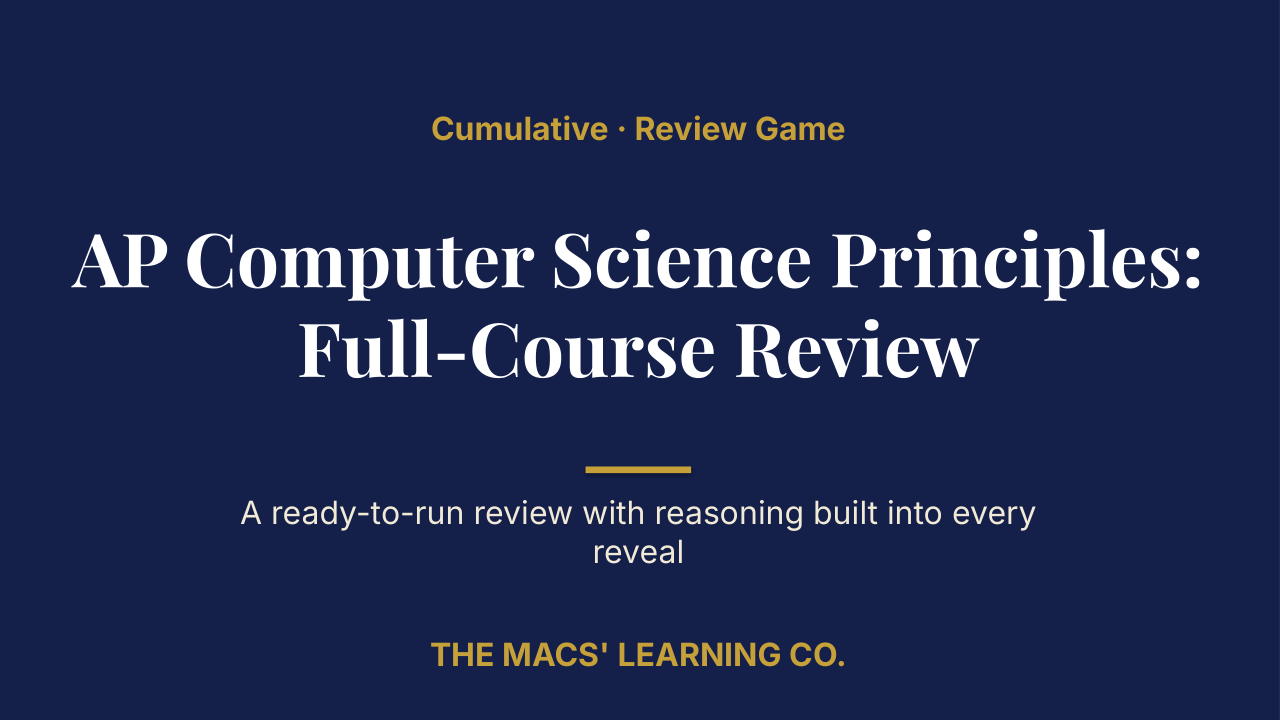 AP Computer Science Principles Cumulative Review | Editable PowerPoint: original title sample, PDF page 1.