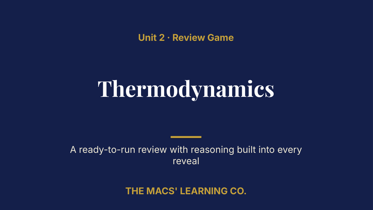 AP Physics 2 Unit 2: Thermodynamics Review | Editable PowerPoint: original title sample, PDF page 1.