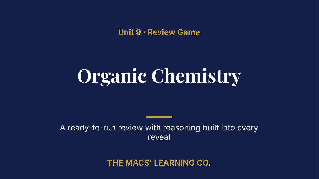 Chemistry Unit 9: Organic Chemistry Review | Editable PowerPoint: original title sample, PDF page 1.