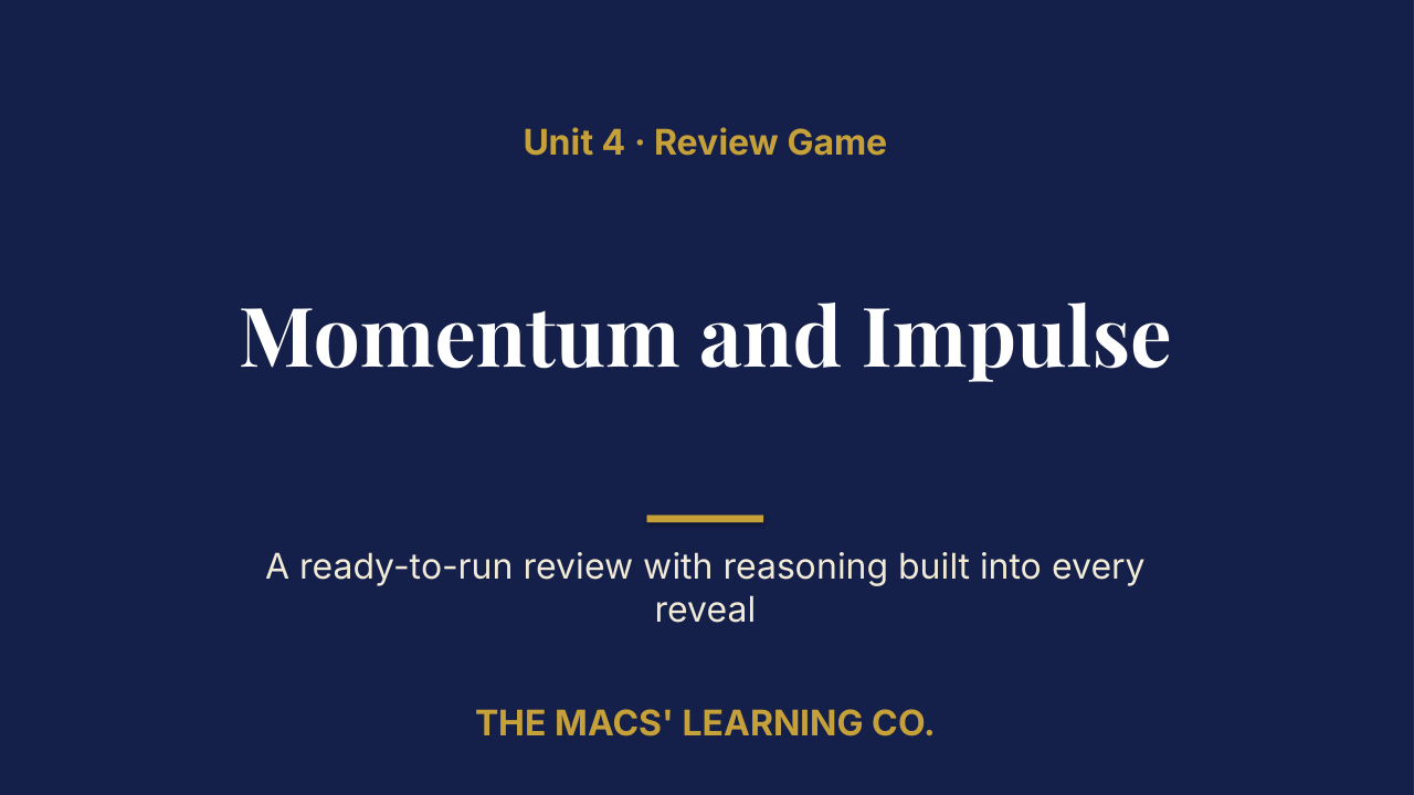Physics Unit 4: Momentum and Impulse Review | Editable PowerPoint: original title sample, PDF page 1.