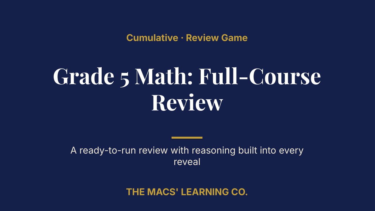Grade 5 Math Cumulative: Full-Course Review | Editable PowerPoint: original title sample, PDF page 1.