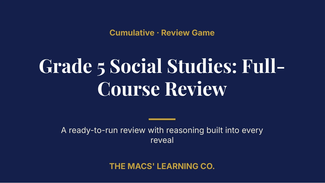 Grade 5 Social Studies Cumulative: Full-Course Review | Editable PowerPoint: original title sample, PDF page 1.