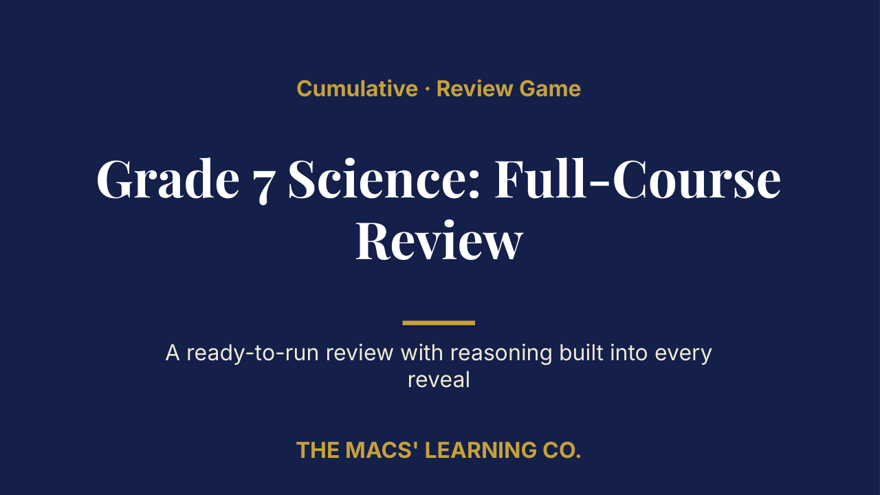 Grade 7 Science Cumulative: Full-Course Review | Editable PowerPoint: original title sample, PDF page 1.