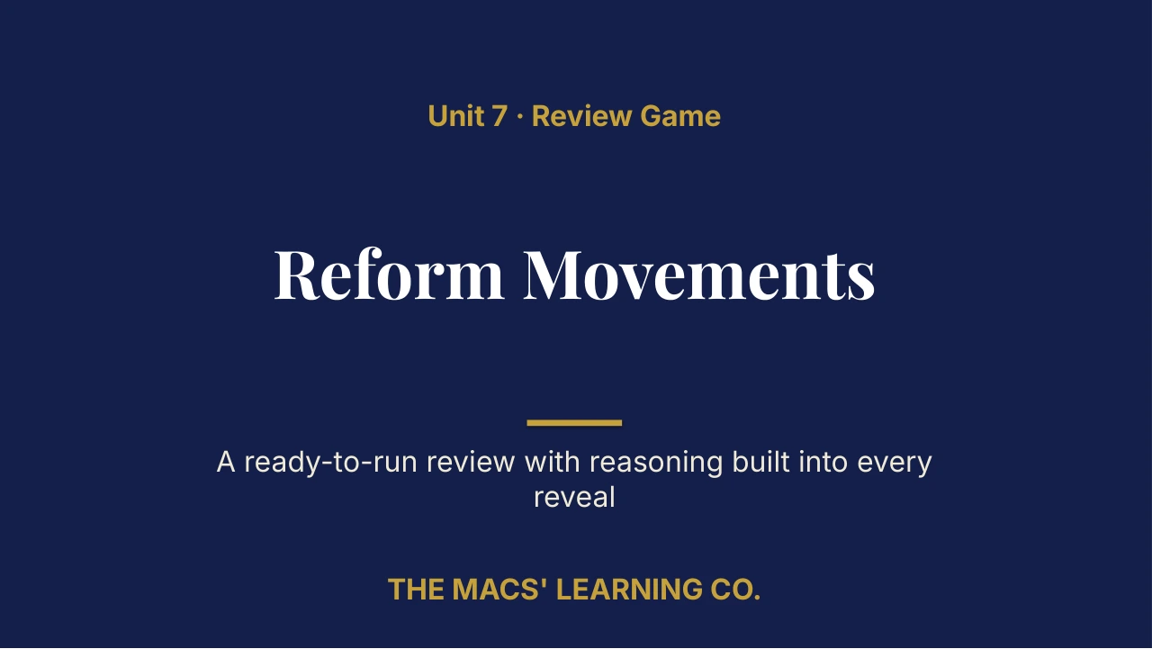 Grade 7 U.S. History I Unit 7: Reform Movements Review | Editable PowerPoint: original title sample, PDF page 1.