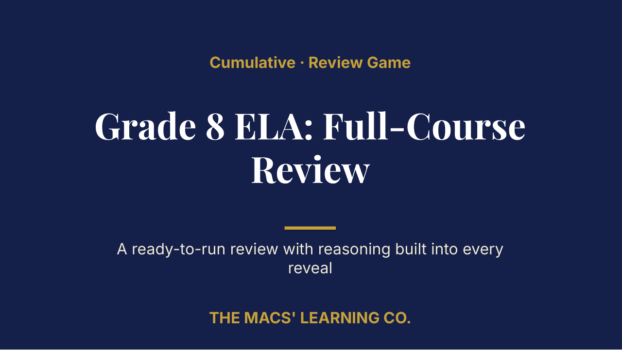 Grade 8 ELA Cumulative: Full-Course Review | Editable PowerPoint: original title sample, PDF page 1.