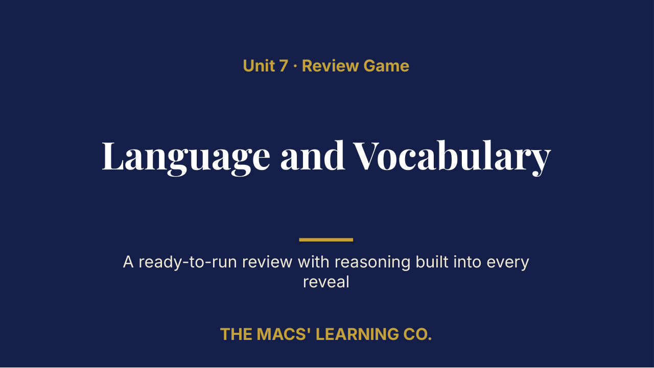 Grade 8 ELA Unit 7: Language and Vocabulary Review | Editable PowerPoint: original title sample, PDF page 1.