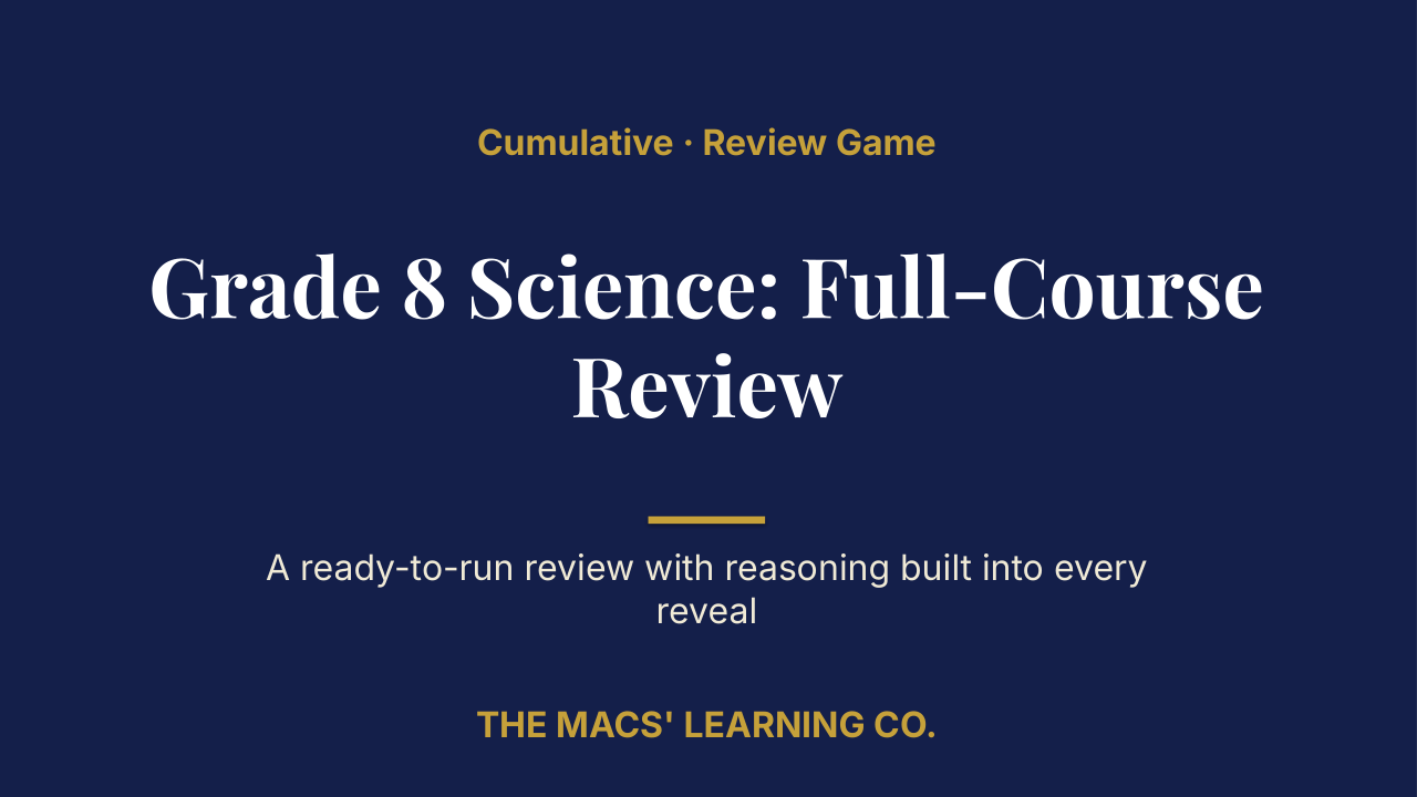 Grade 8 Science Cumulative: Full-Course Review | Editable PowerPoint: original title sample, PDF page 1.